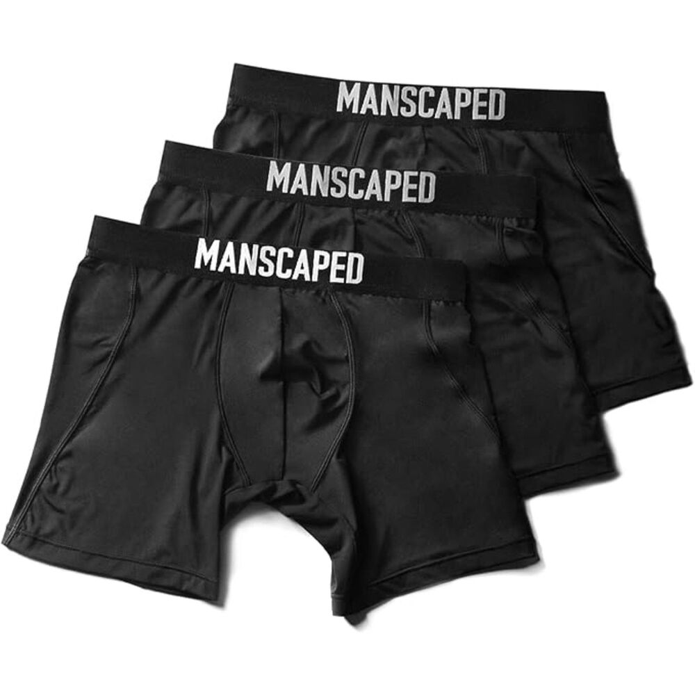 MANSCAPED™ Men’s Anti-Chafe Athletic Performance Boxer Briefs, 3Pk, Blk, Medium